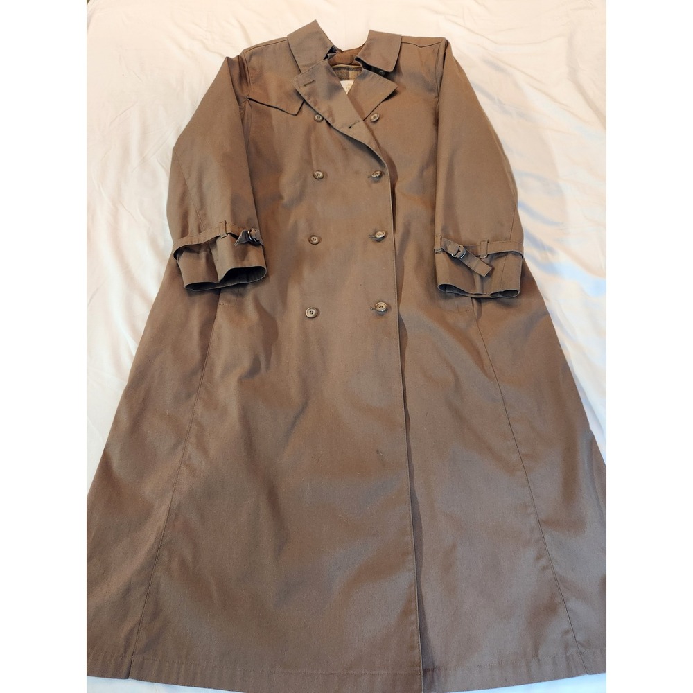Vintage London Fog Womens Brown Trench Thick Coat Plaid Lined Double Breasted XL - Picture 7 of 11